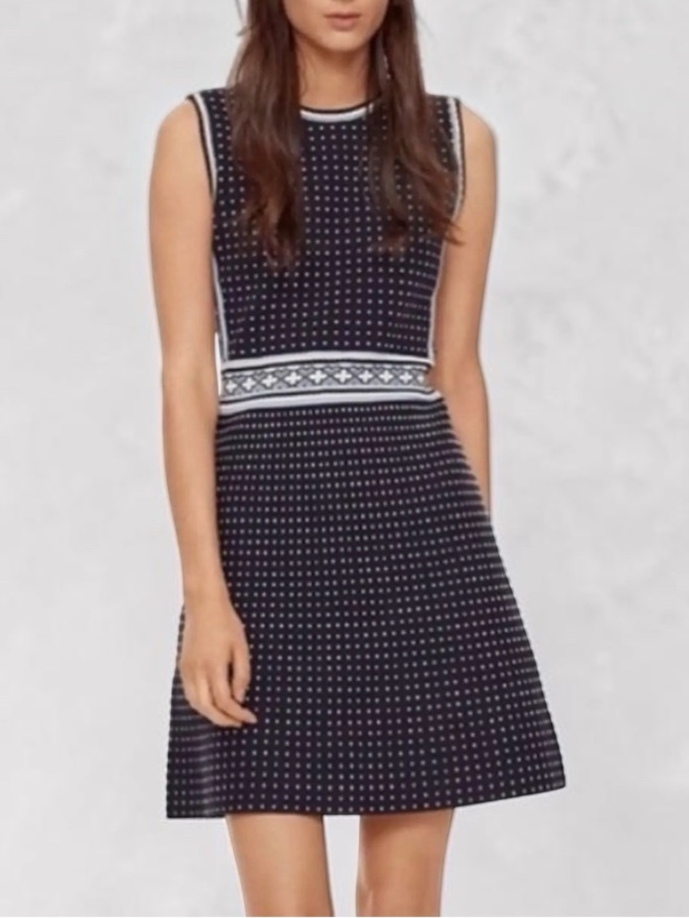 Tory Burch Navy Mini Geo-Stitch Knit Sleeveless A-Line Dress Women’s Size M